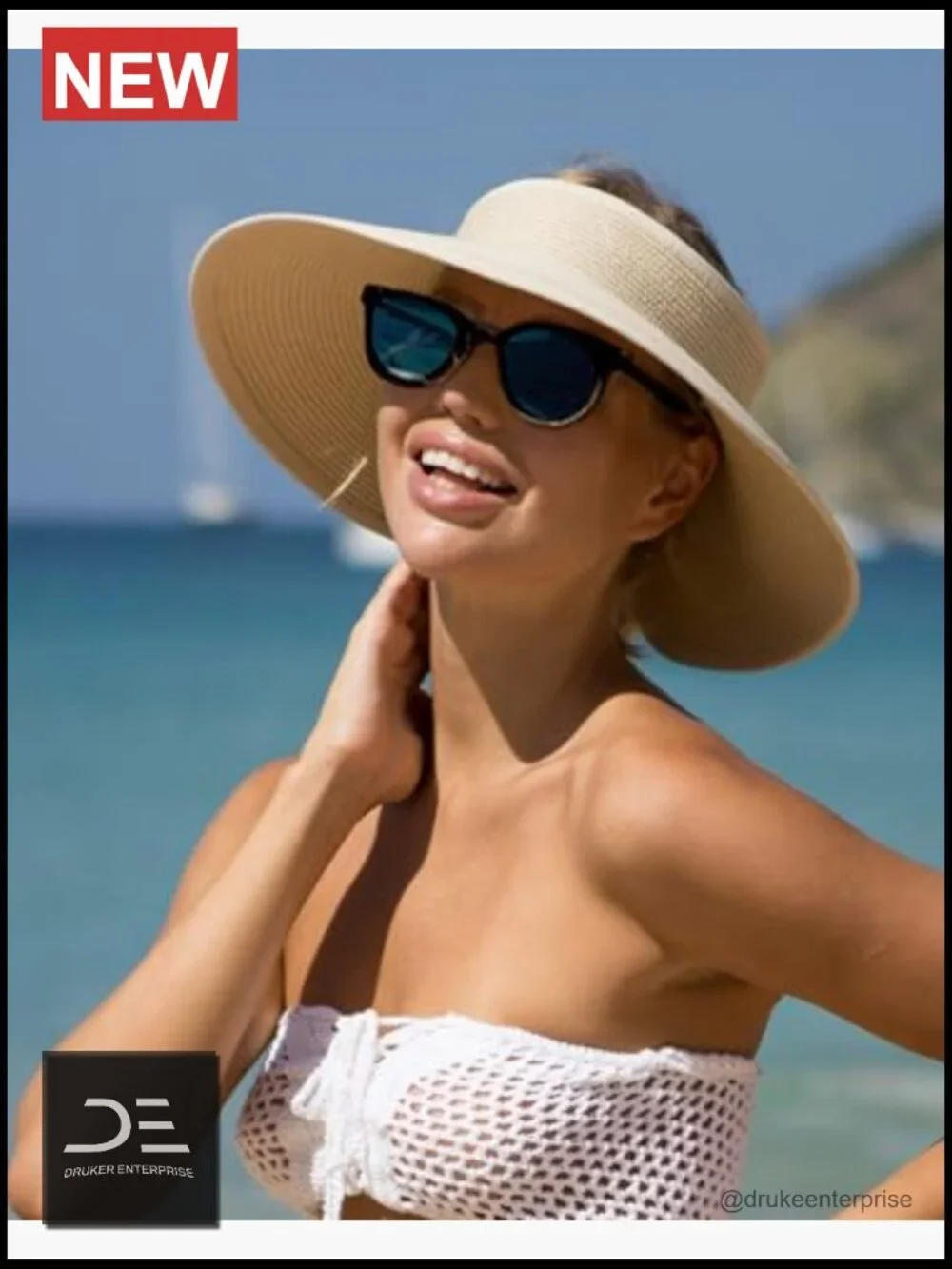 Wide Brim Sun Visor Hat with Ponytail Hole UPF 80+ Packable Adjustable